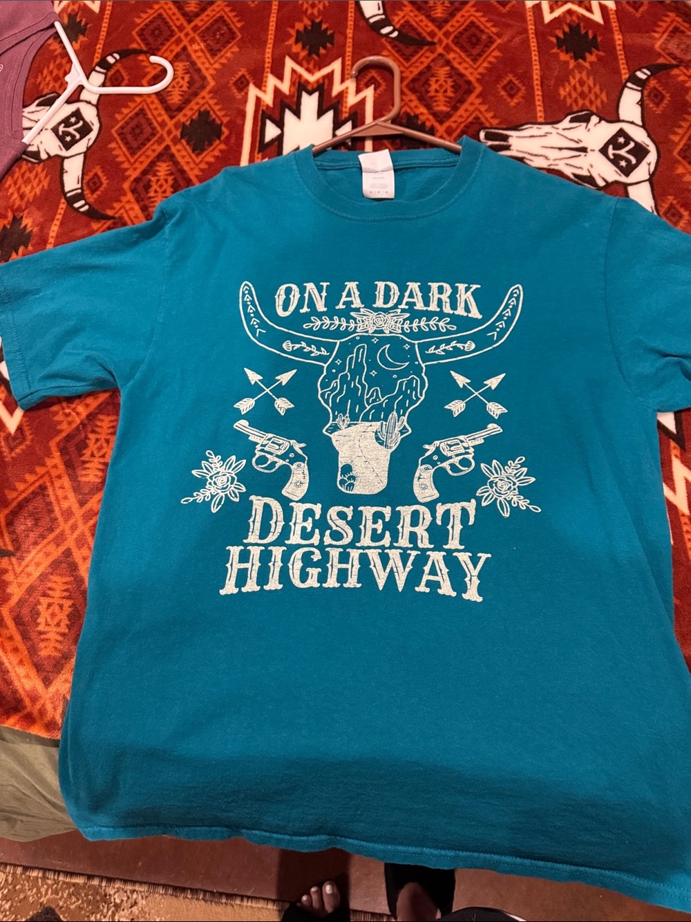 On A Dark Desert Highway Graphic Teal Short Sleeve Tee